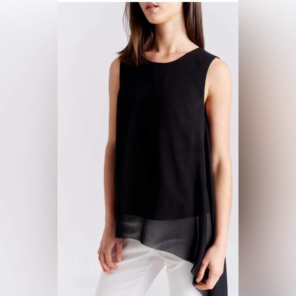 Wilt Black Drama Shell Asymmetrical Longline Sleeveless Lightweight Blouse Top S